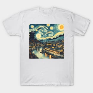 Kyoto, Japan, in the style of Vincent van Gogh's Starry Night T-Shirt